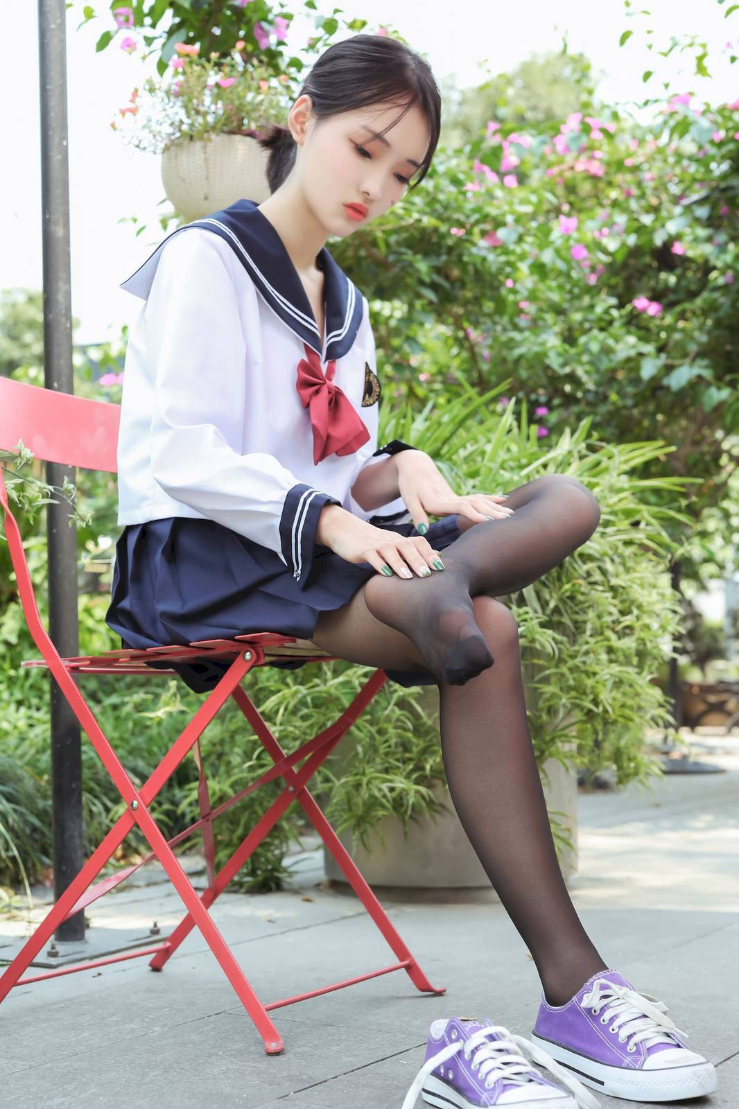 MZSOCK爱美足清秀妹子茜茜黑丝学生装户外写真-45