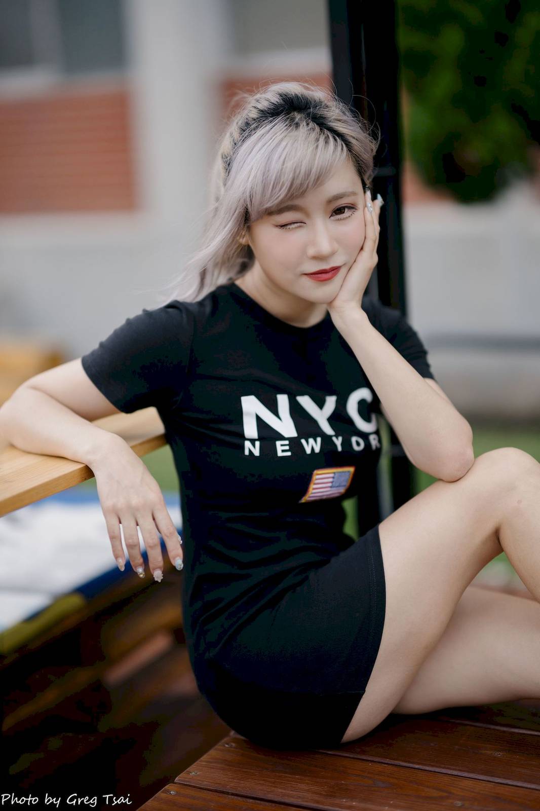 凯云黑色短裙修长美腿巧语嫣然运动风户外写真-95