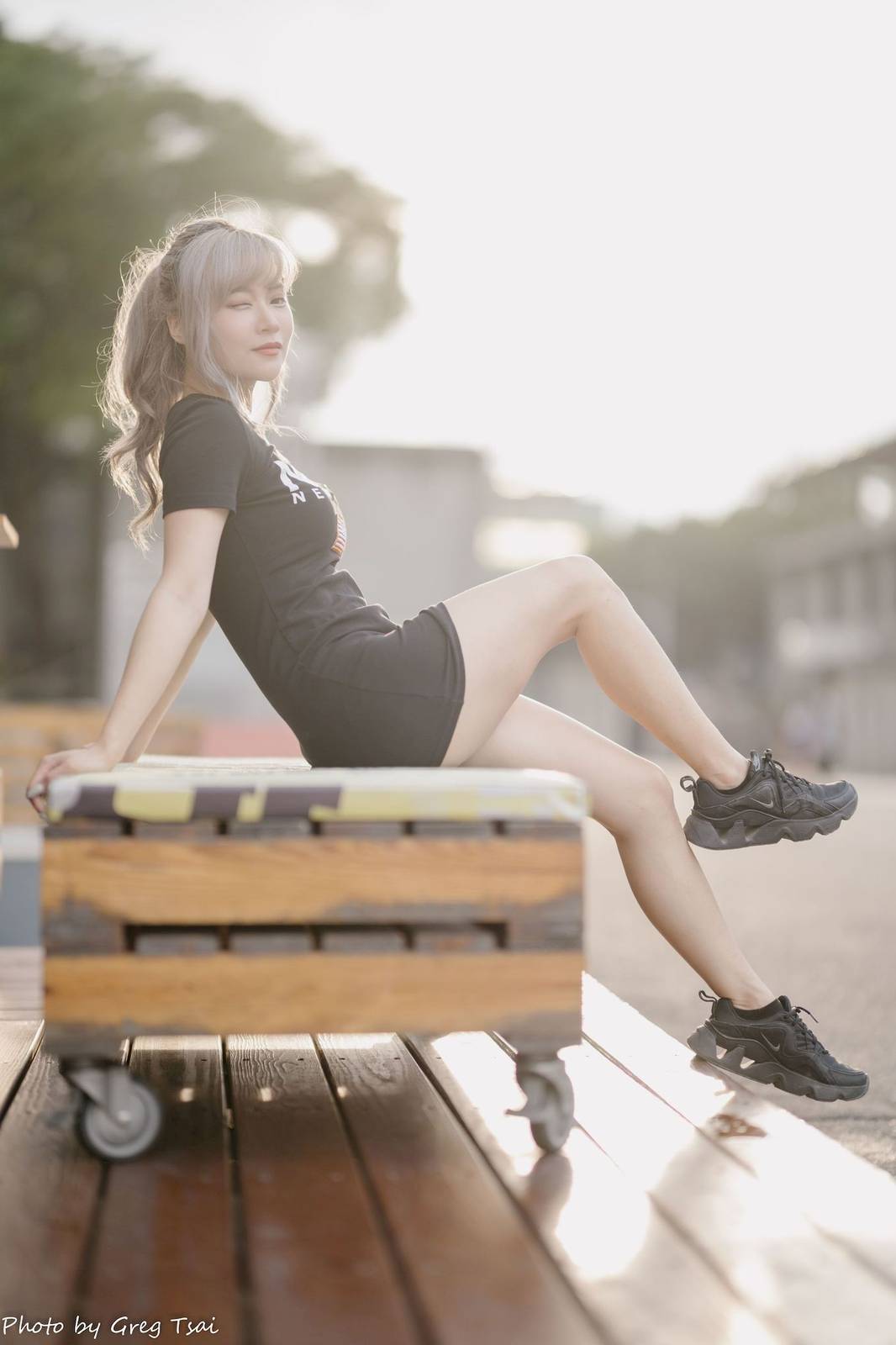 凯云黑色短裙修长美腿巧语嫣然运动风户外写真-105