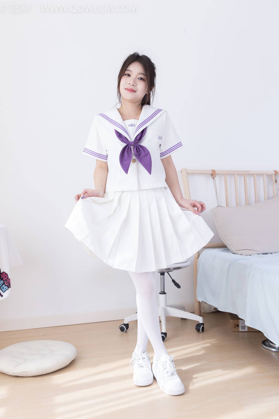 物恋传媒模特闪闪白色JK制服套装白丝板鞋写真-137