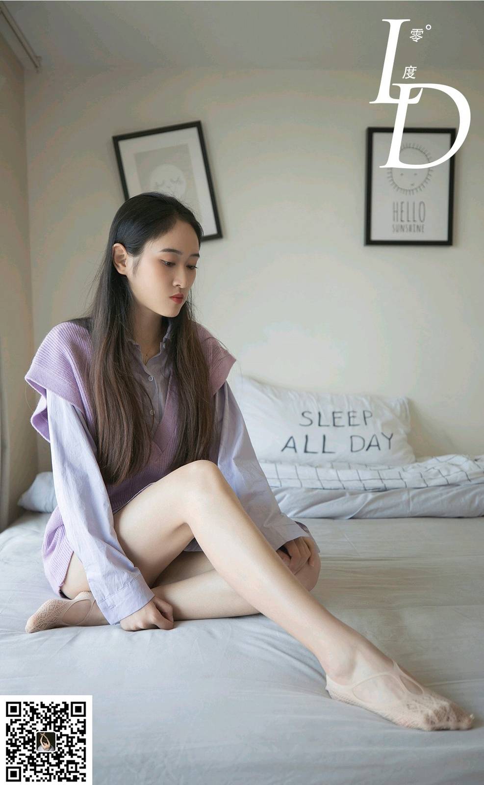 LD零度模特一含浅紫针织开衫‌修长美腿居家写真-37