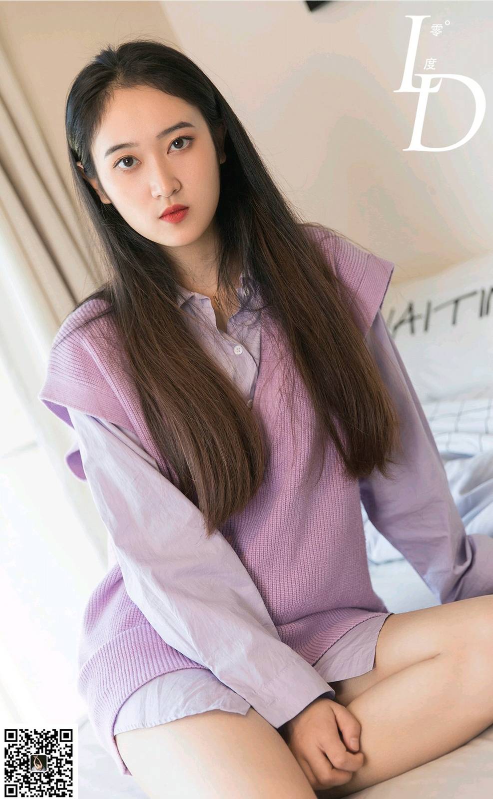LD零度模特一含浅紫针织开衫‌修长美腿居家写真-42