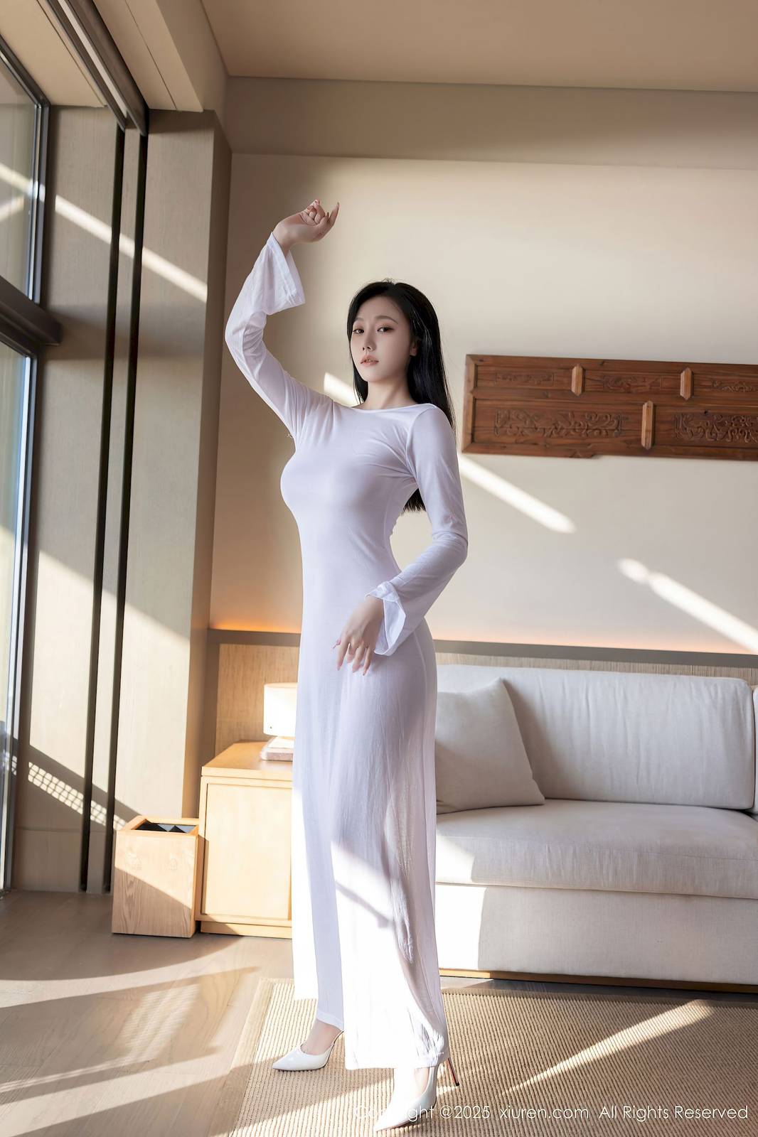 秀人网模特安然anran白色连衣裙肉色丝袜性感写真-19