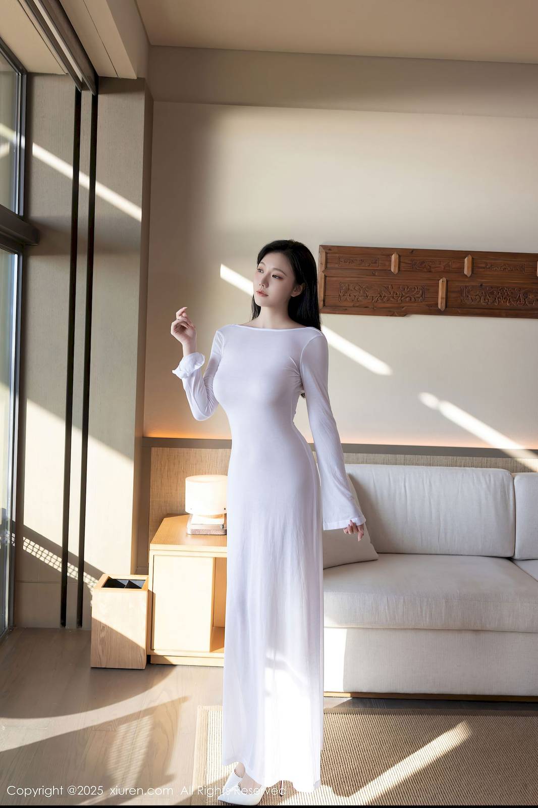 秀人网模特安然anran白色连衣裙肉色丝袜性感写真-16