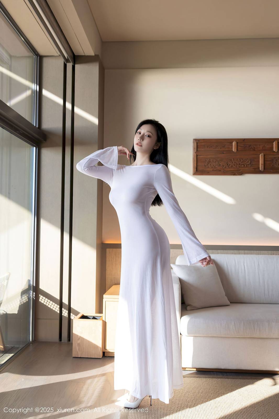 秀人网模特安然anran白色连衣裙肉色丝袜性感写真-17