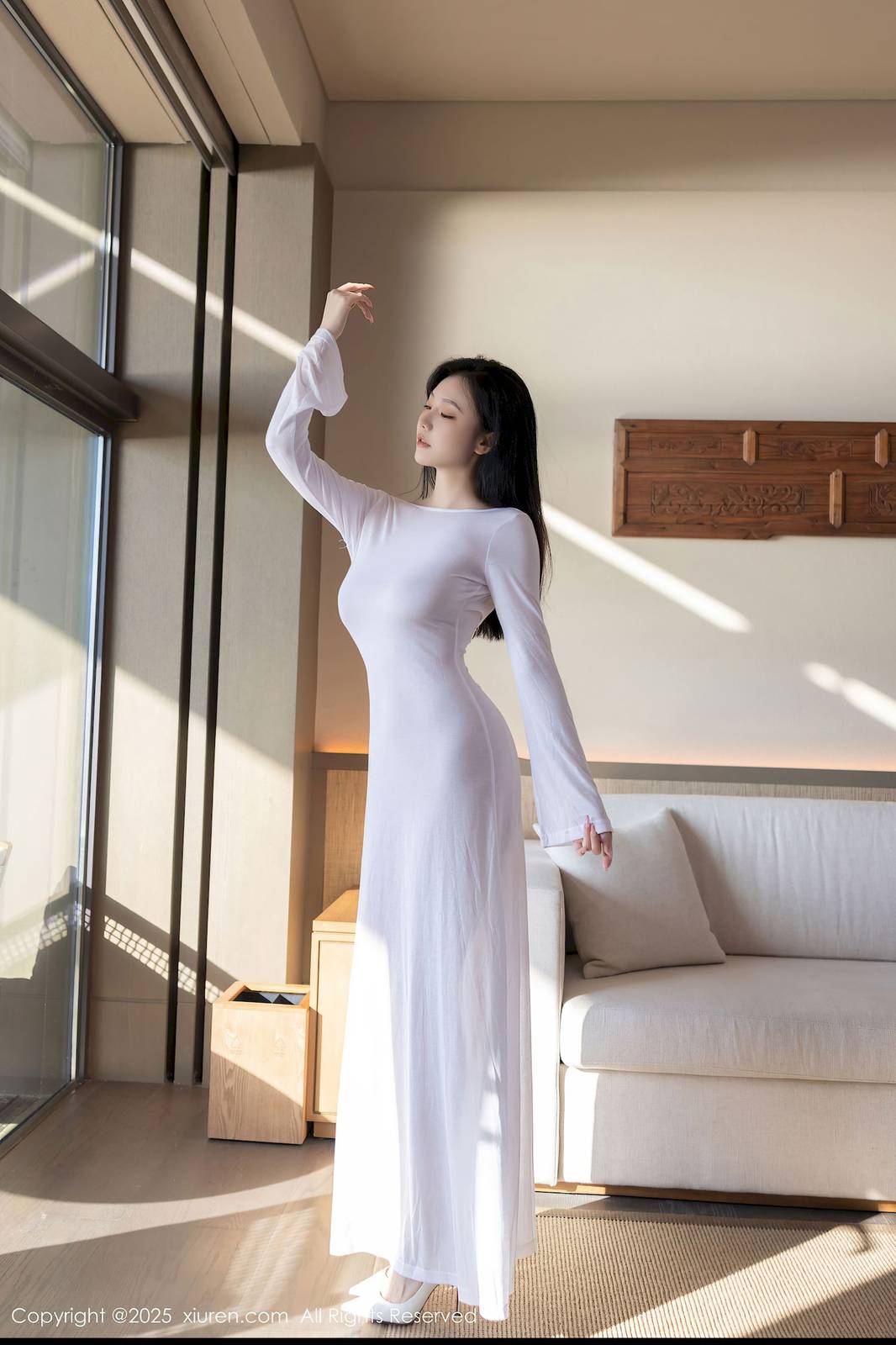 秀人网模特安然anran白色连衣裙肉色丝袜性感写真-18