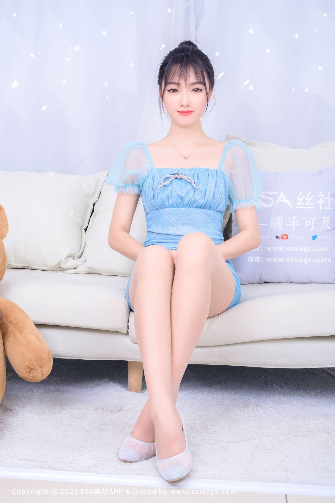 SSA丝社模特思甜肉丝美腿浅蓝色服饰高颜值写真-30