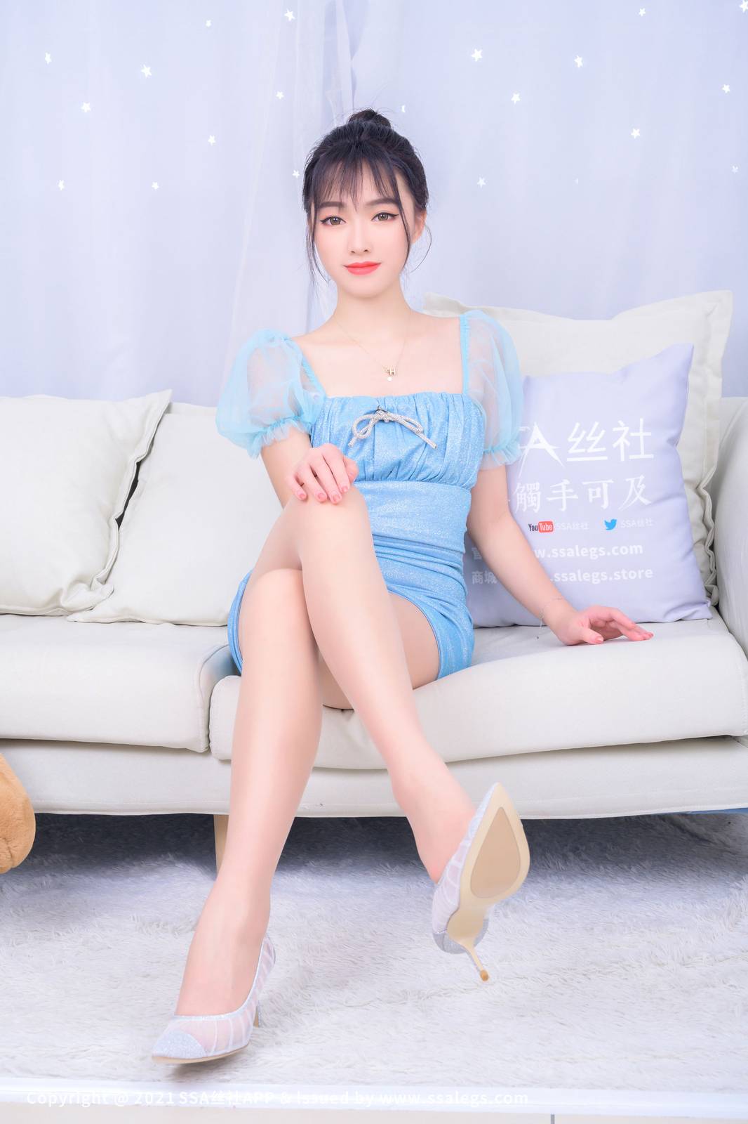 SSA丝社模特思甜肉丝美腿浅蓝色服饰高颜值写真-45