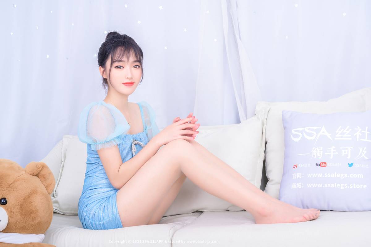 SSA丝社模特思甜肉丝美腿浅蓝色服饰高颜值写真-142