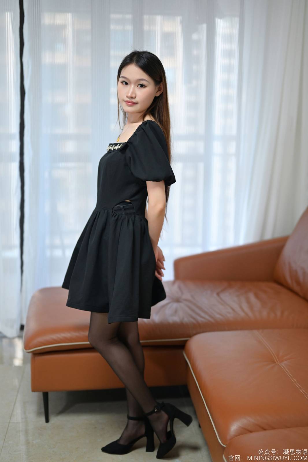 凝思摄影怡怡黑色连衣裙尽显邻家女孩温柔乖巧-135
